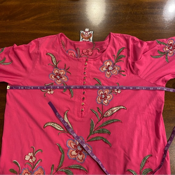 Johnny Was Libbi 3/4 sleeve button front tee women’s size XL floral embroidery - Picture 9 of 11